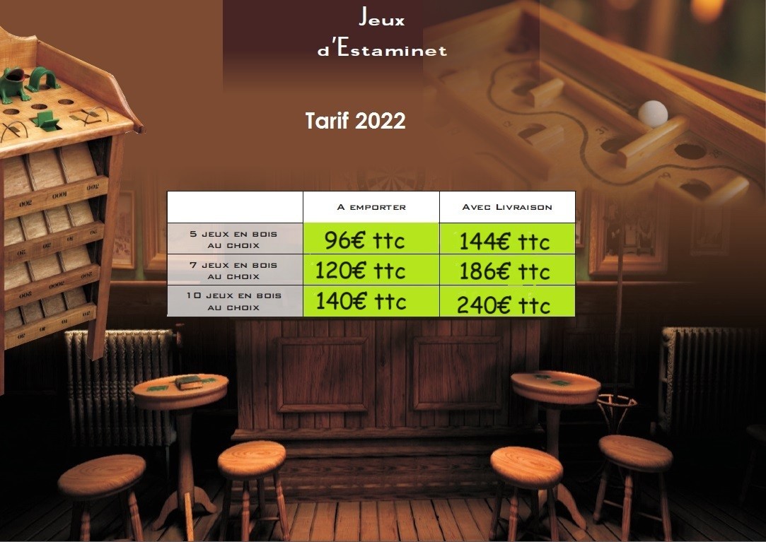 Tarif jeux d estaminets 2024