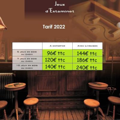 Tarif jeux d estaminets 2024